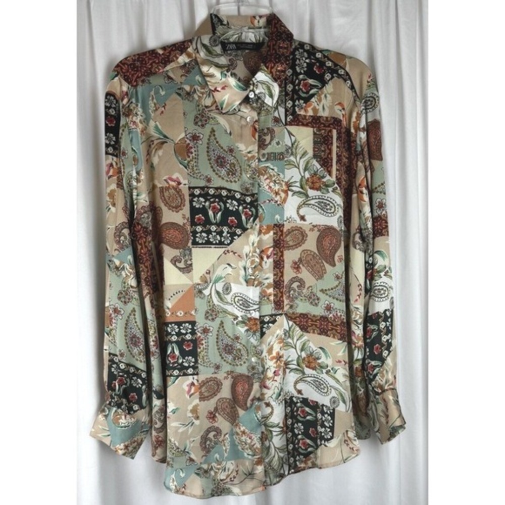 ZARA Patchwork Paisley Print Button Down Shirt Long Sleeve L Fairycore 54-10 - Picture 6 of 12
